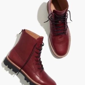 Madewell The Citywalk Lugsole Lace-Up Boot in Rusted Burgundy Leather Size 9
